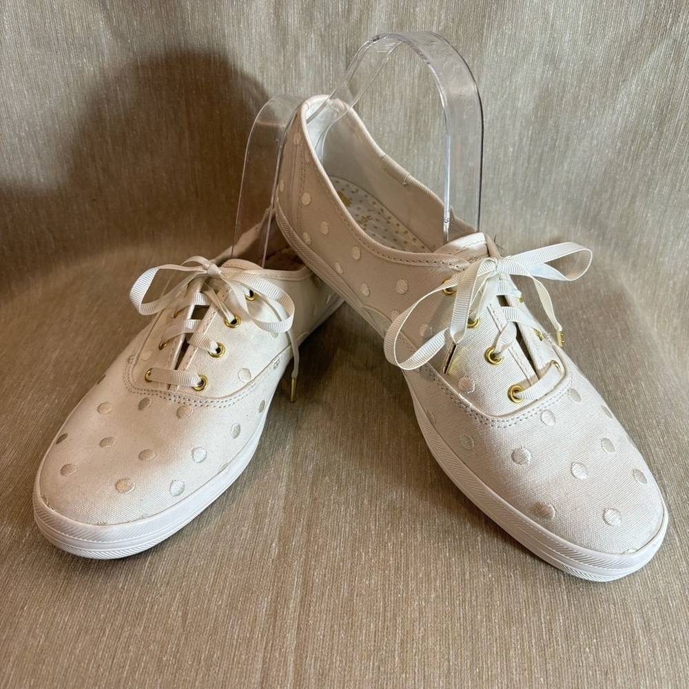 KEDS + KATE SPADE Sz 10 Bridal Lace Up Embroidered Polka Dots Sneakers NEW